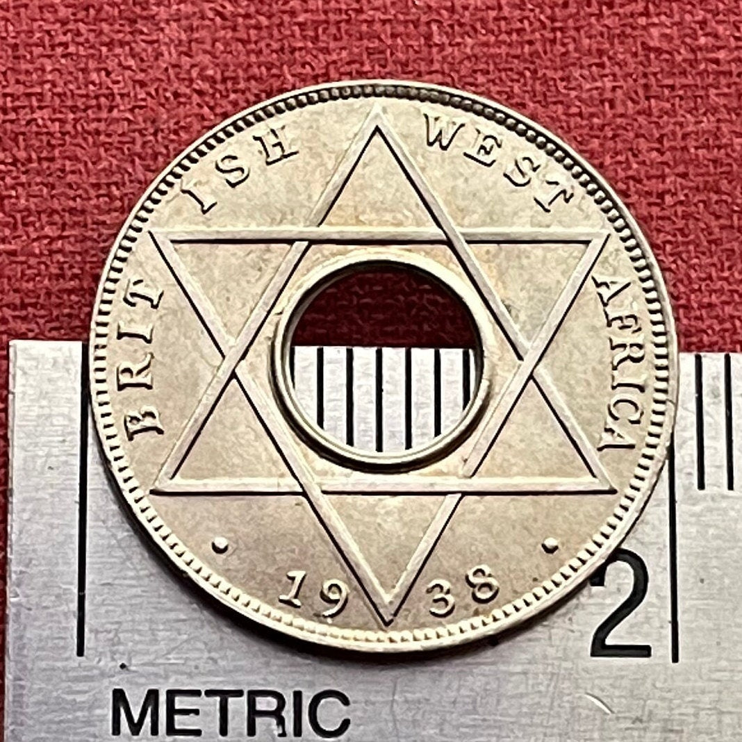 Hexagram Star & George VI Crown with Hole 1/10th Penny British West Africa Authentic Coin Money for Jewelry (King George VI) 6-Pointed Star
