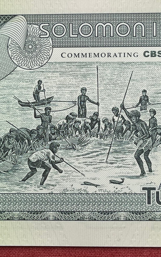 Maraufo Coming of Age Fishing Initiation 2 Dollars Solomon Islands Authentic Banknote Money for Jewelry and Collage (Tuna) (Bokolo) (Falcon)