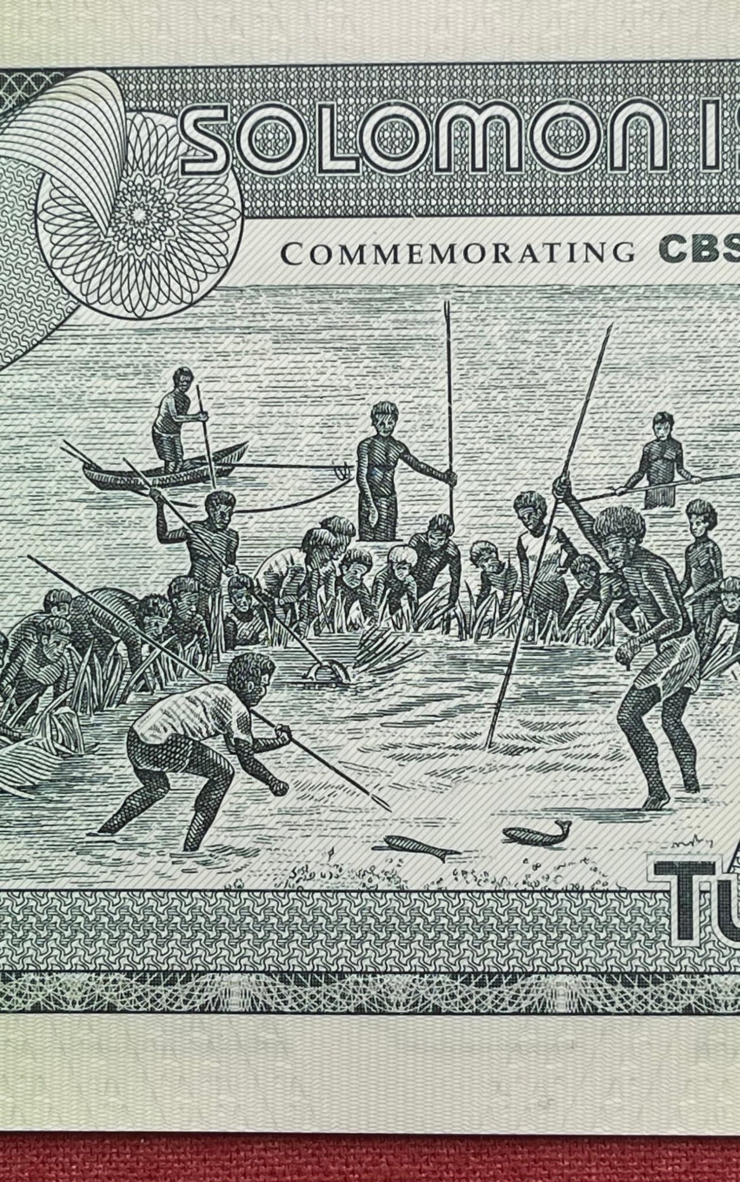Maraufo Coming of Age Fishing Initiation 2 Dollars Solomon Islands Authentic Banknote Money for Jewelry and Collage (Tuna) (Bokolo) (Falcon)