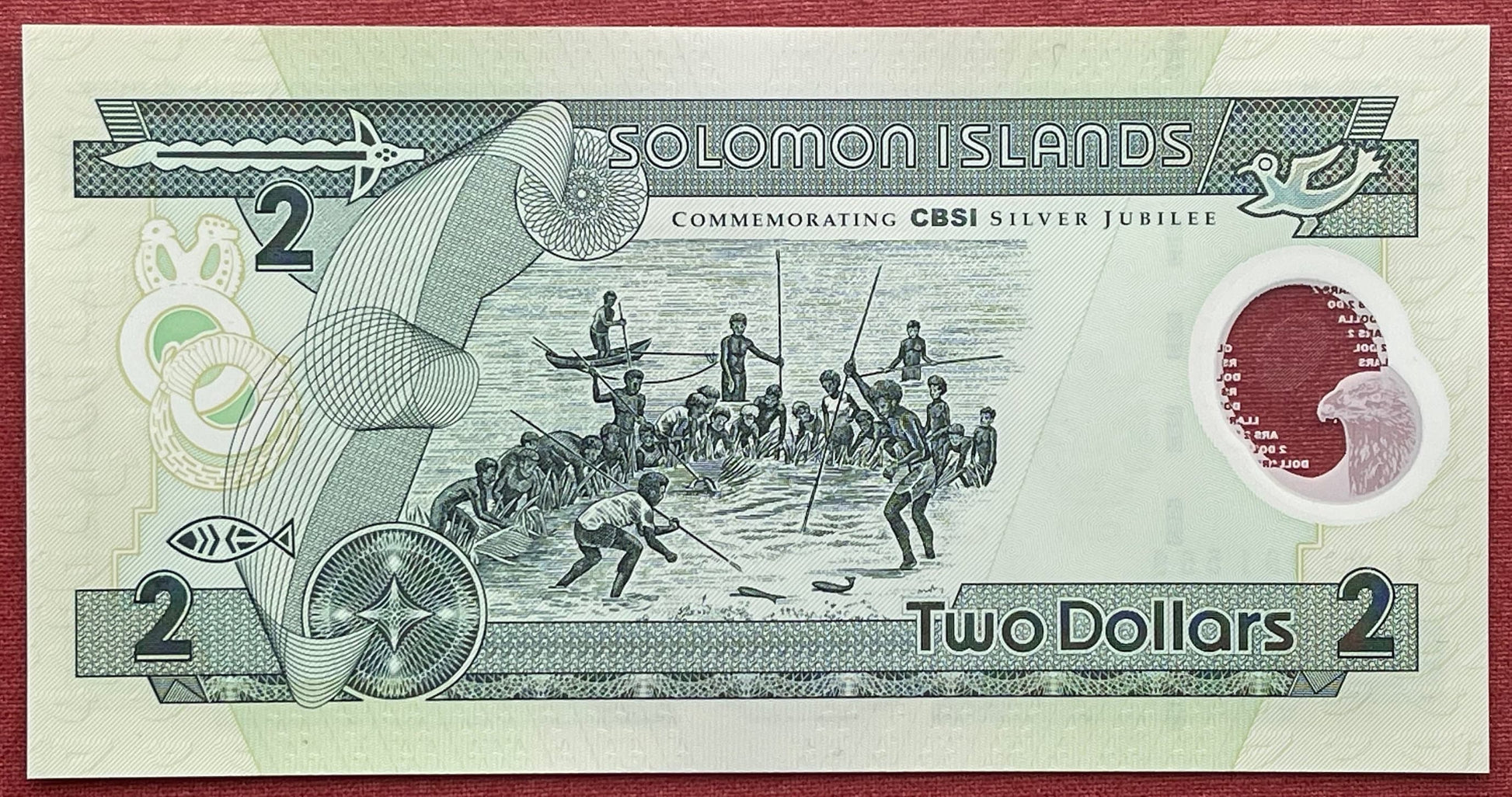 Maraufo Coming of Age Fishing Initiation 2 Dollars Solomon Islands Authentic Banknote Money for Jewelry and Collage (Tuna) (Bokolo) (Falcon)