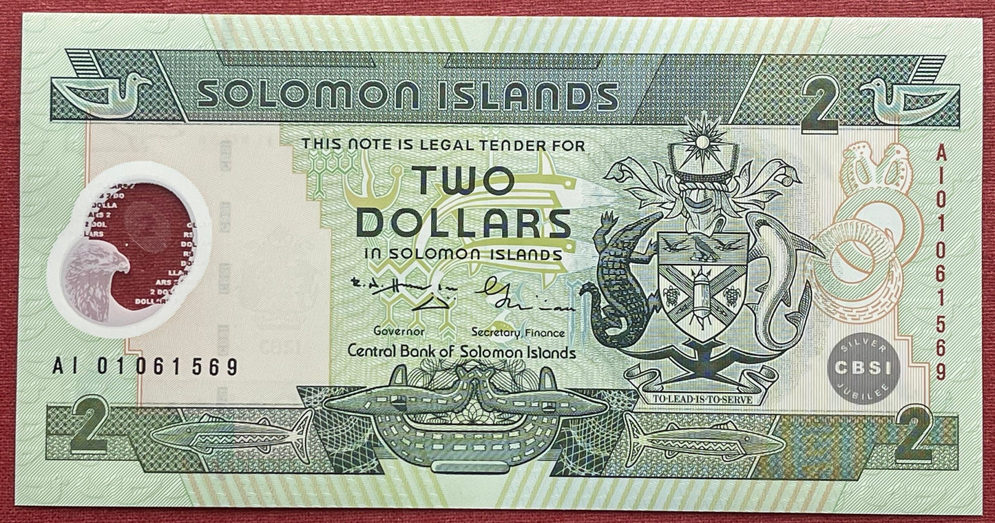 Maraufo Coming of Age Fishing Initiation 2 Dollars Solomon Islands Authentic Banknote Money for Jewelry and Collage (Tuna) (Bokolo) (Falcon)