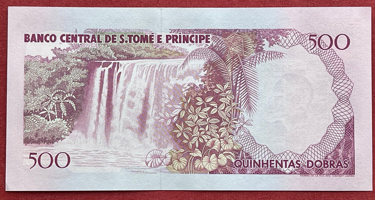 Liberator Rei Amador, Hawksbill Turtle & Waterfall of Praia Pesqueira 500 Dobras São Tomé Authentic Banknote Money (Slave Rebellion) BLM