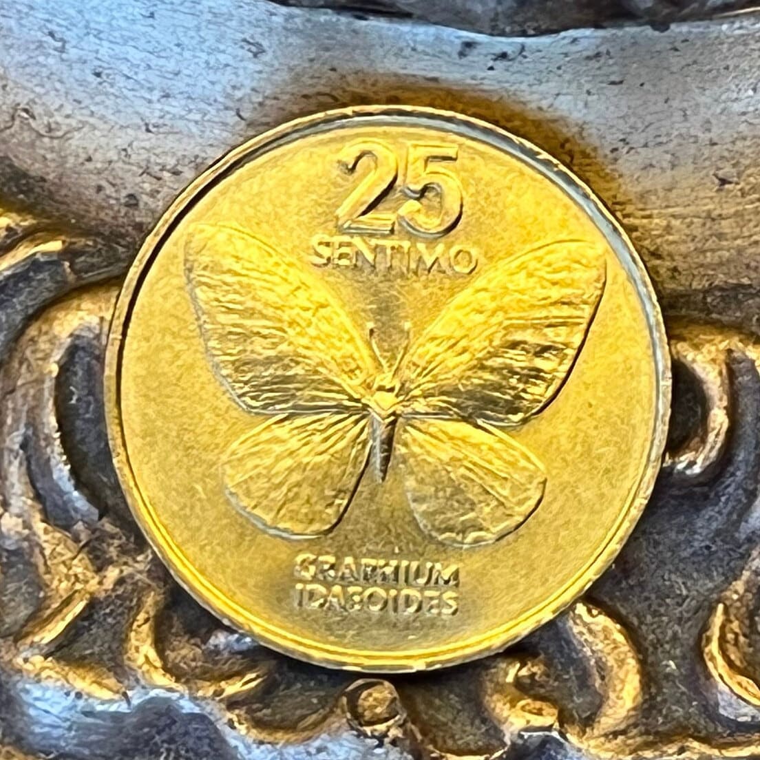 Revolutionary Artist Juan Luna & Swallowtail Butterfly 25 Sentimo Philippines Authentic Coin Money for Jewelry (Graphium Idaeoides)