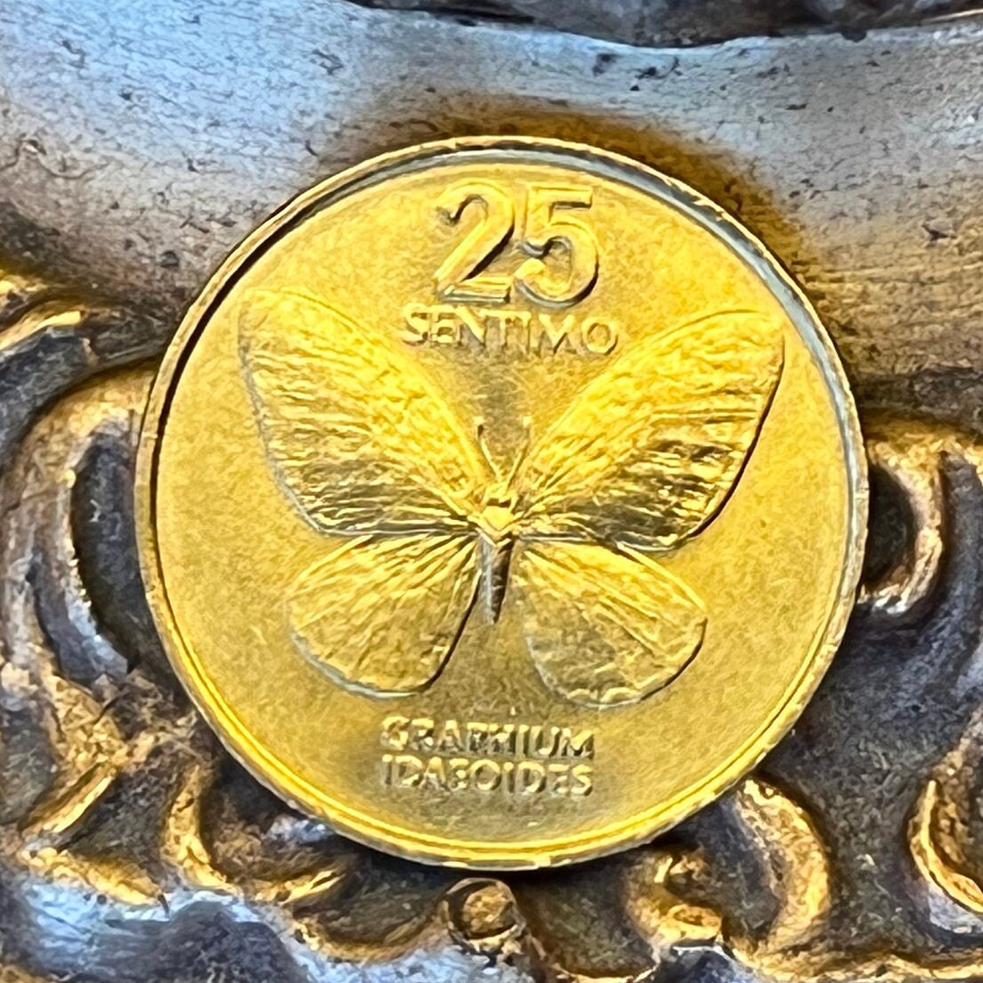 Swallowtail Butterfly & Revolutionary Artist Juan Luna 25 Sentimo Philippines Authentic Coin Money for Jewelry (Graphium Idaeoides)