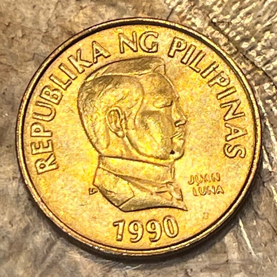 Revolutionary Artist Juan Luna & Swallowtail Butterfly 25 Sentimo Philippines Authentic Coin Money for Jewelry (Graphium Idaeoides)