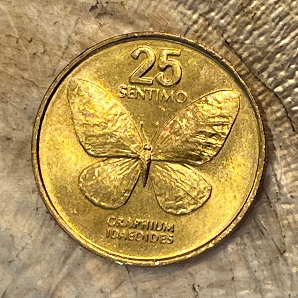 Swallowtail Butterfly & Revolutionary Artist Juan Luna 25 Sentimo Philippines Authentic Coin Money for Jewelry (Graphium Idaeoides)