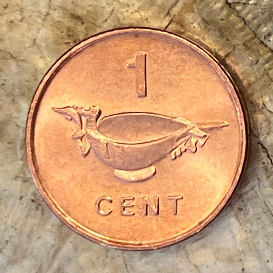 Frigatebird Catching Bonito Fish Carved Bowl 1 Cent Solomon Islands Authentic Coin Money for Jewelry and Craft Making (Bonito Fish Society)