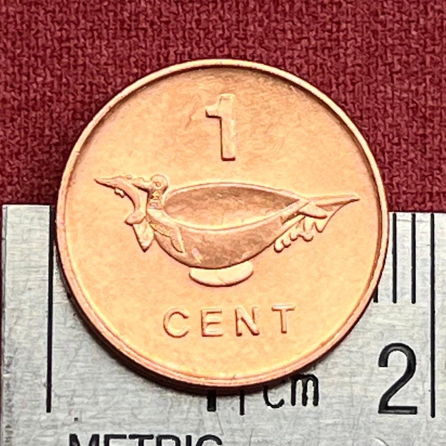 Frigatebird Catching Bonito Fish Carved Bowl 1 Cent Solomon Islands Authentic Coin Money for Jewelry and Craft Making (Bonito Fish Society)