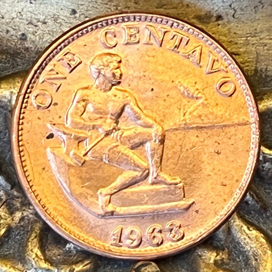 Hammering Man at Anvil near Mayon Volcano 10 Centavos Philippines Authentic Coin Money for Jewelry and Craft Making
