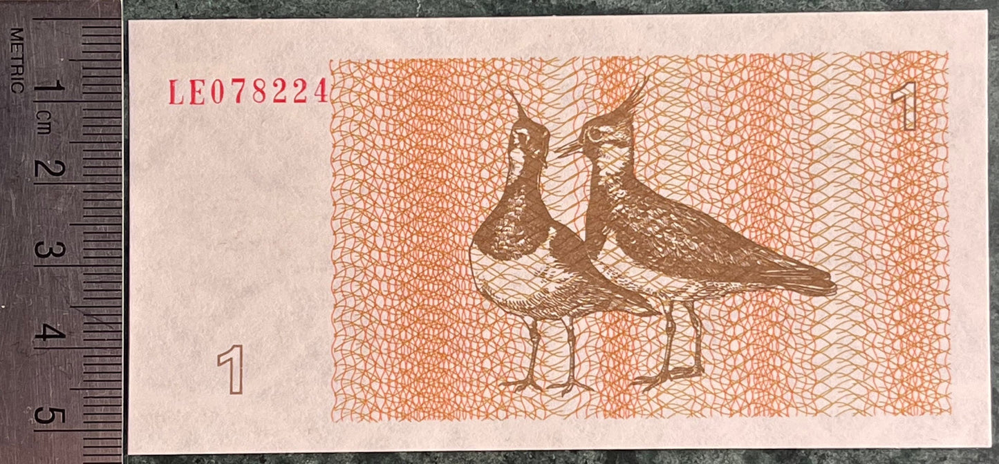 Northern Lapwings & Vytis Knight 1 Talonas Lithuania Authentic Banknote Money for Jewelry and Craft Making (Plover) (Peewit) (Love Birds)