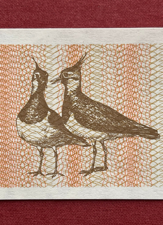 Northern Lapwings & Vytis Knight 1 Talonas Lithuania Authentic Banknote Money for Jewelry and Craft Making (Plover) (Peewit) (Love Birds)