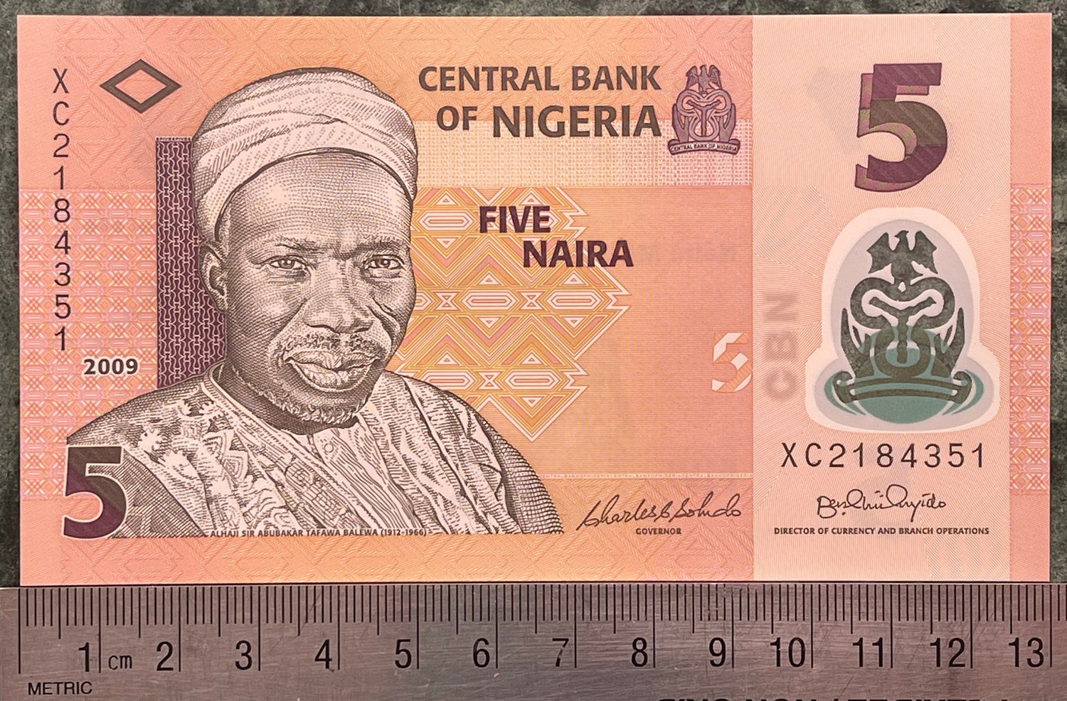 Mkpokiti Cultural Troupe & Alhaji Sir Abubakar Tafawa Balewa 5 Naira Nigeria Authentic Banknote Money for Collage (Polymer) (Drummers) Dance