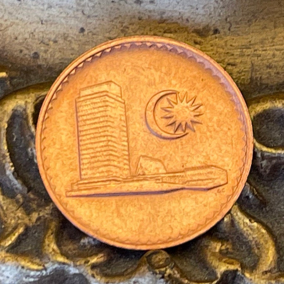 Houses of Parliament & Star and Crescent 1 Sen Malaysia Authentic Coin Money for Jewelry and Craft Making
