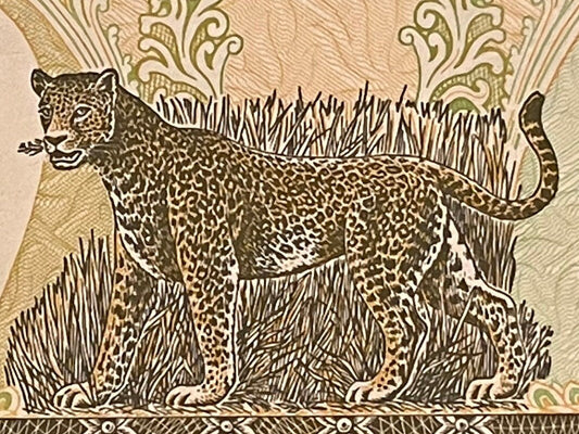 Clouded Leopard, King Birendra, Bajrayogini Temple 2 Rupees Nepal Authentic Banknote Money for Jewelry and Collage (Crown) Tantric Buddhism
