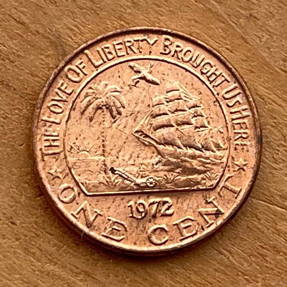 Sailing Ship with Palm Tree & Forest Elephant 1 Cent Liberia Authentic Coin Money for Jewelry (The Love of Liberty Brought Us Here) BLM