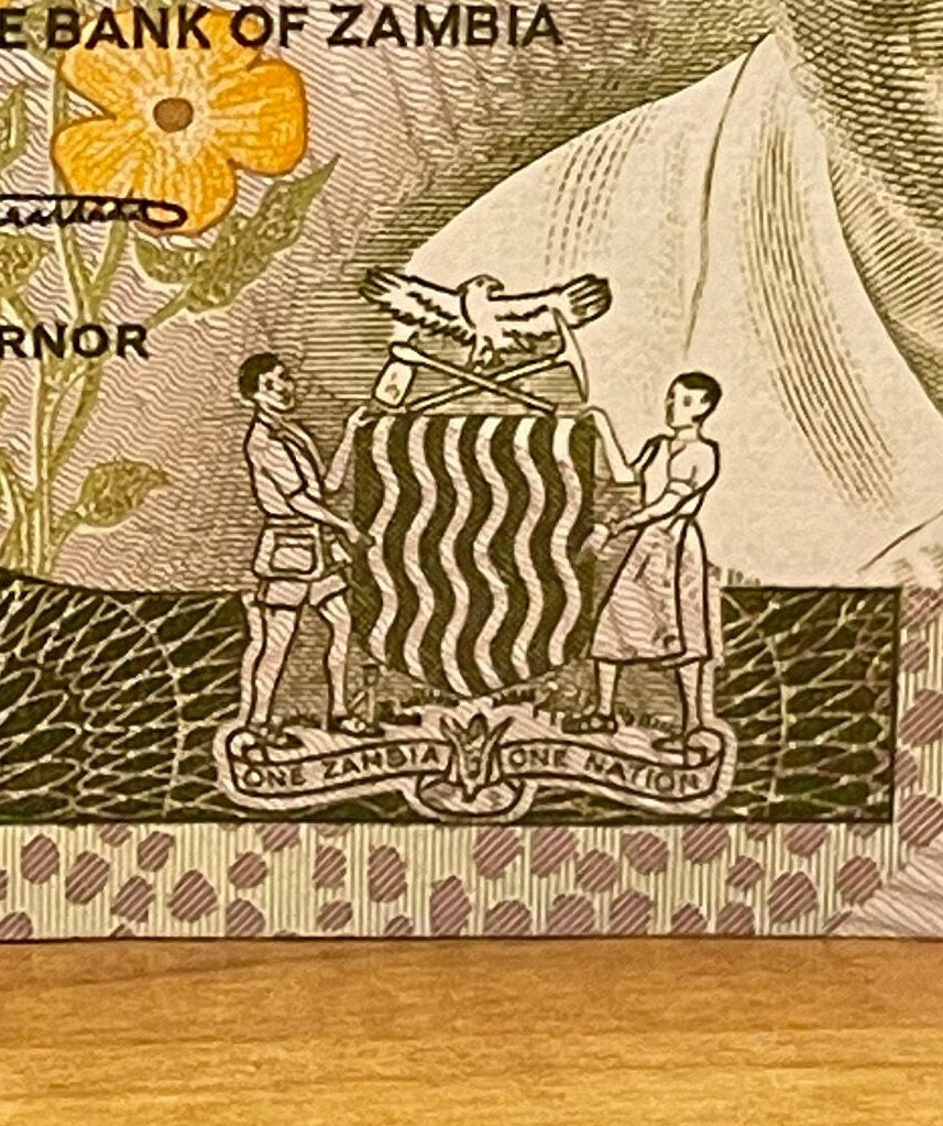 President Kenneth Kaunda and African Eagle & Teacher with Student 2 Kwacha Zambia Authentic Banknote Money for Jewelry and Collage (Kwanzaa)