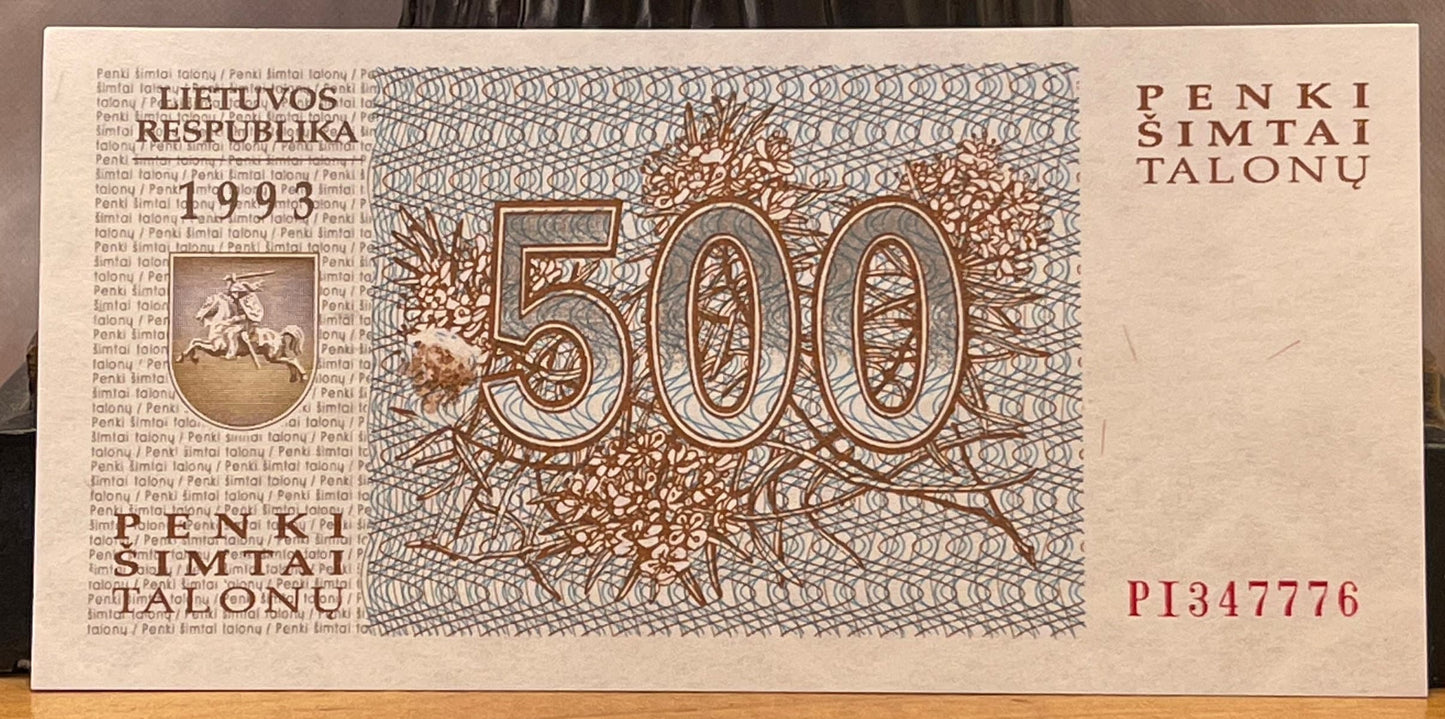 Wolves 500 Talonų Lithuania Authentic Banknote Money for Jewelry and Collage (1993) (Wolf) (Canis Lupus)