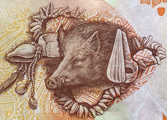 Wild Boar Head & National Parliament House 20 Kina Papua New Guinea Authentic Banknote Money for Jewelry and Collage (Capitalist Pig)