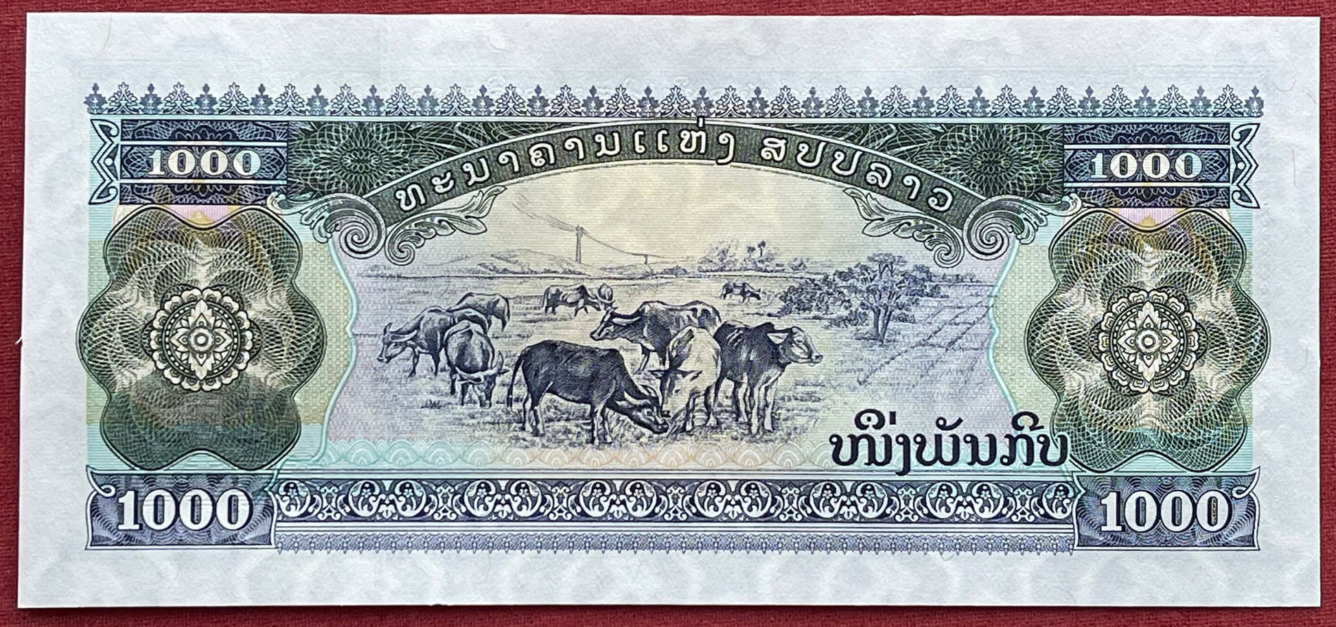 Diverse Lao Women; Indra Riding Airavata; Pha That Luang Buddhist Stupa & Cattle Grazing 1000 Kip Laos Authentic Banknote Money for Collage
