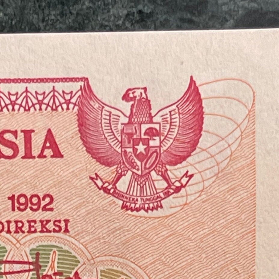 Krakatoa Volcano & Pinisi Sailboat 100 Rupiah Indonesia Authentic Banknote Money for Jewelry and Collage (Garuda) (Volcanic Winter)