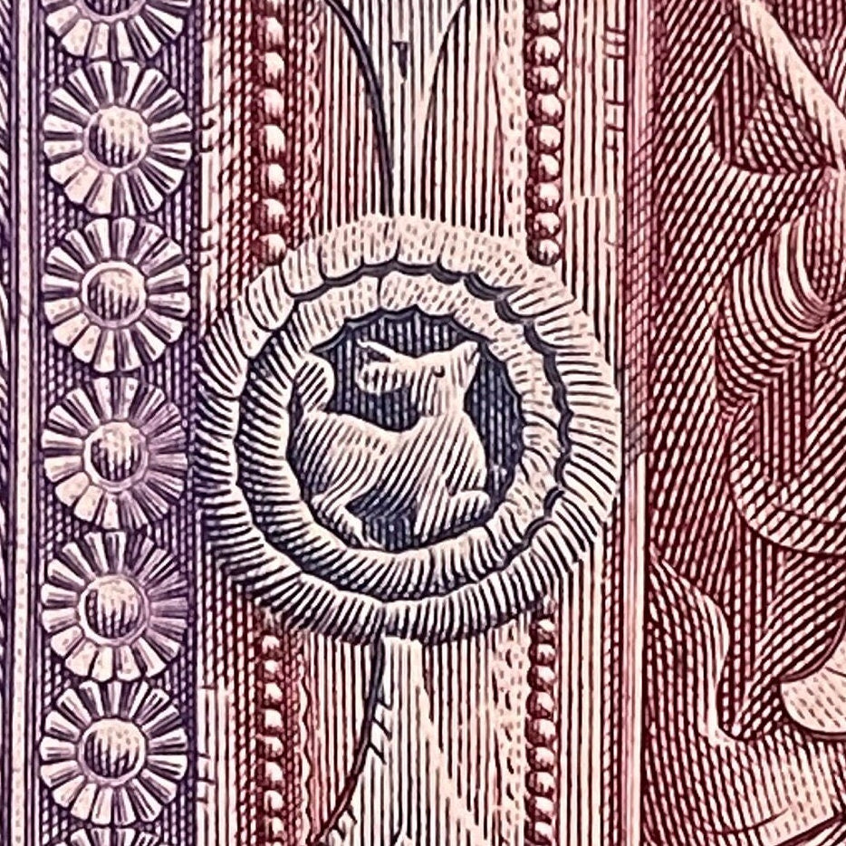 Spiritual Guardian Nat Thar and Brahminy Duck & General Aung San 35 Kyats Myanmar Authentic Banknote Money for Collage (Burma) (Moon Rabbit)