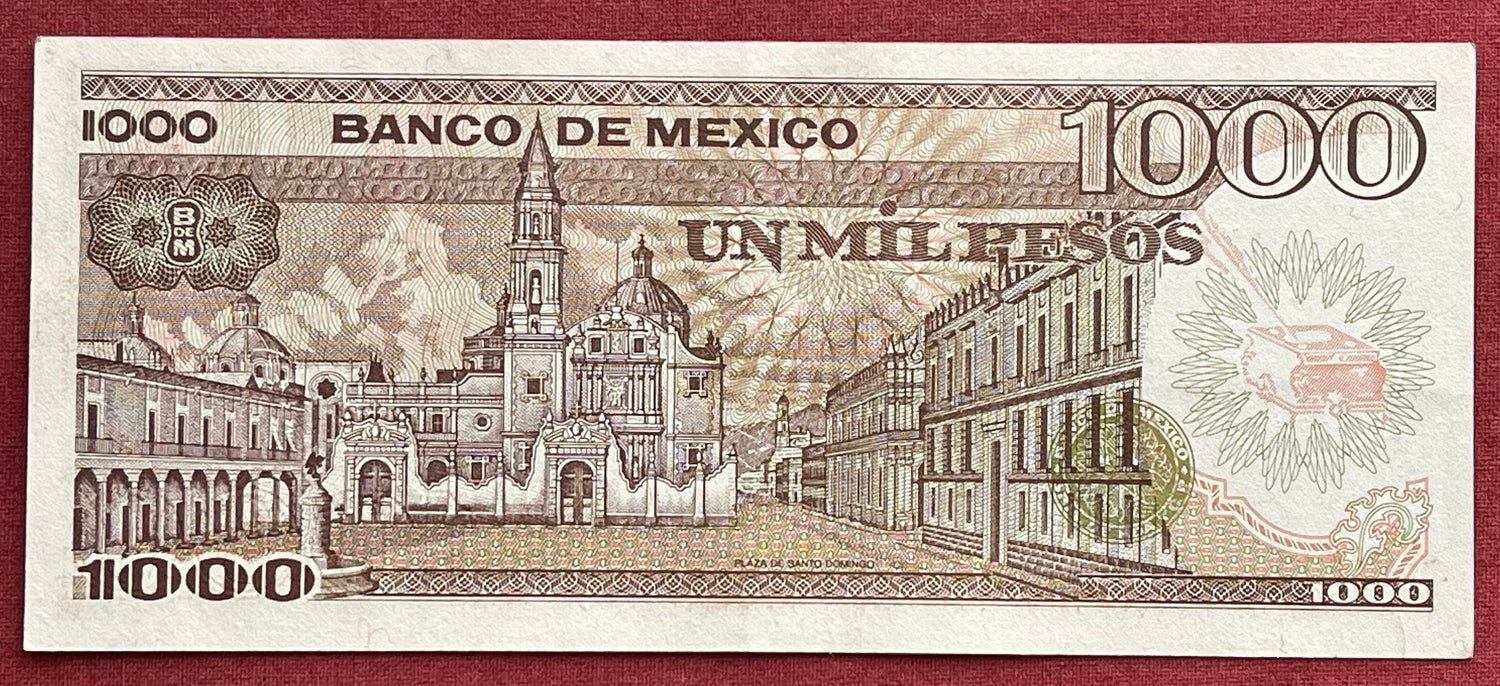 Poet Sor Juana Inés de la Cruz & Church of Santo Domingo 1000 Pesos Mexico Authentic Banknote Money for Jewelry and Collage (Tenth Muse)