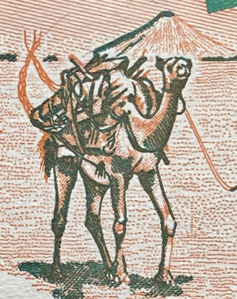 Nomad Camel Caravan, Kudu & Goodrika Supreme Court Building 5 Shillings Somaliland Authentic Banknote Money for Collage (Dromedary)