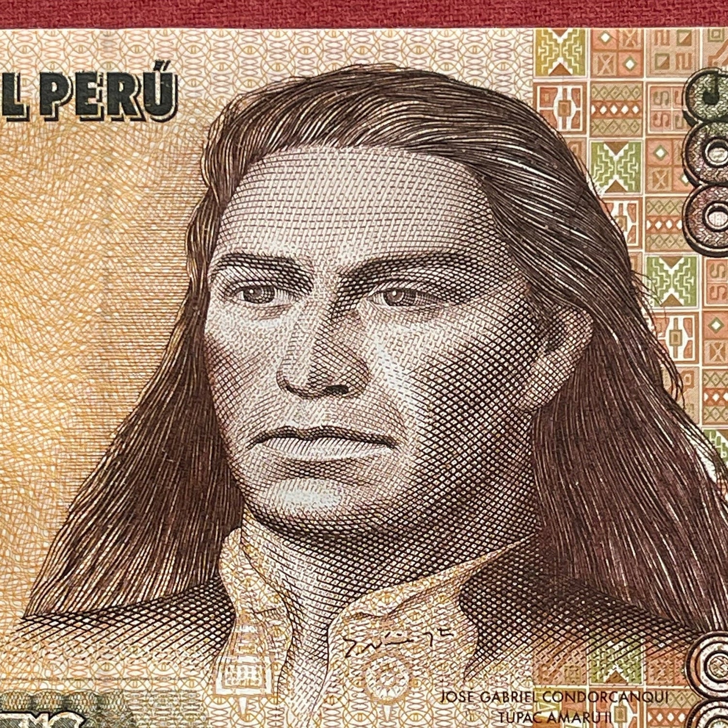 Revolutionary Tupac Amaru II & Huascarán Twin Peaks 500 Intis Peru Authentic Banknote Money for Jewelry and Collage (Mountaineer) (Mataraju)