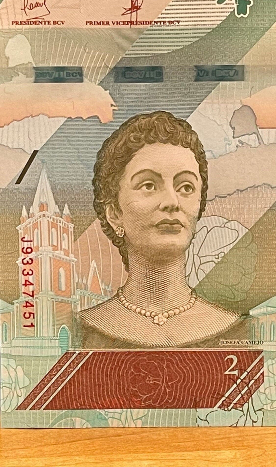 Doña Ignacia Josefa Camejo & Yellow-Crowned Parrot 2 Bolívares Venezuela Authentic Banknote Money for Collage (Revolutionary) (Lady Ardent)