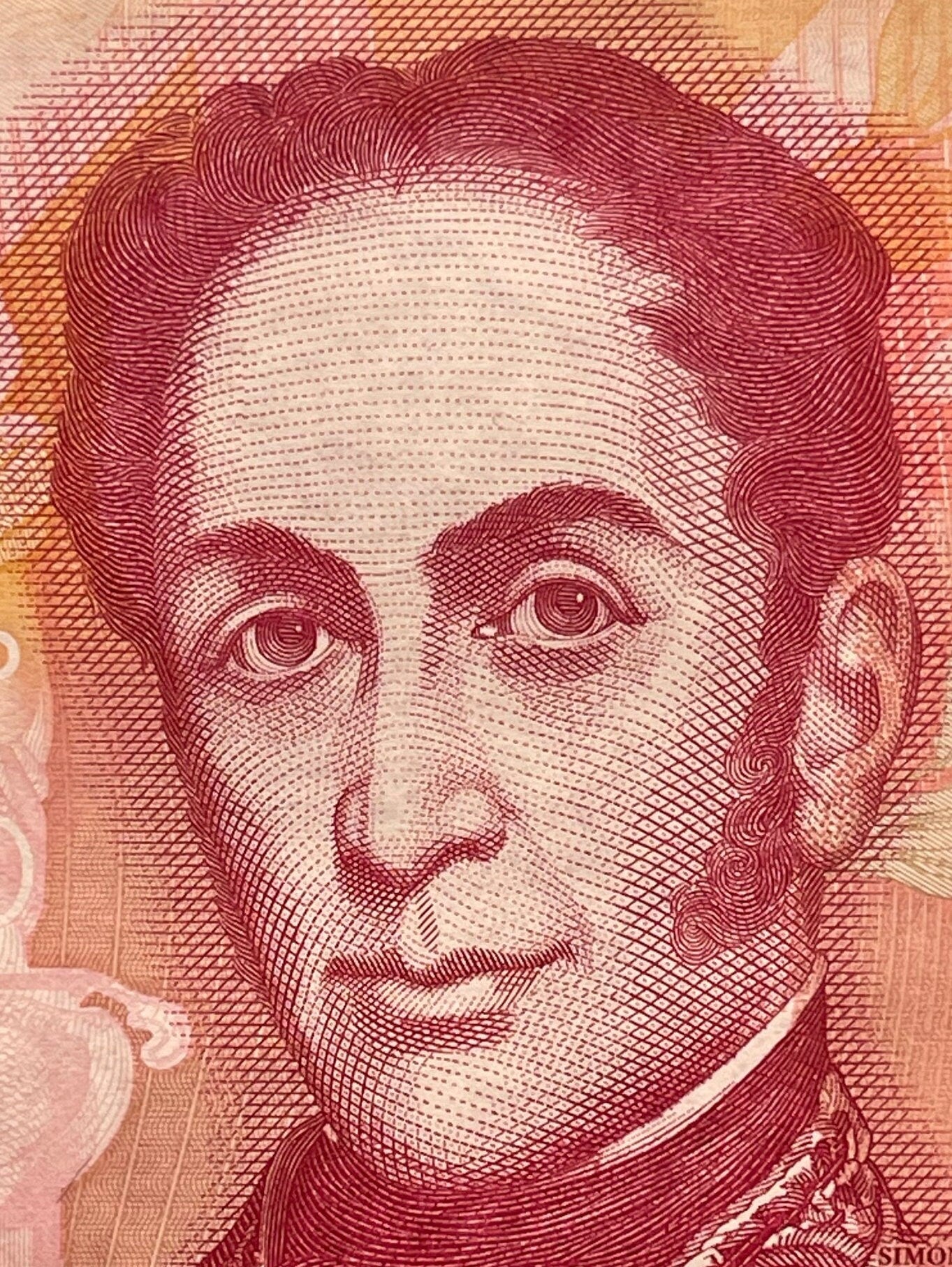 Liberator Simón Bolivar & Red Siskin Finches 20,000 Bolívares Venezuela Authentic Banknote Money for Collage (El Ávila National Park)