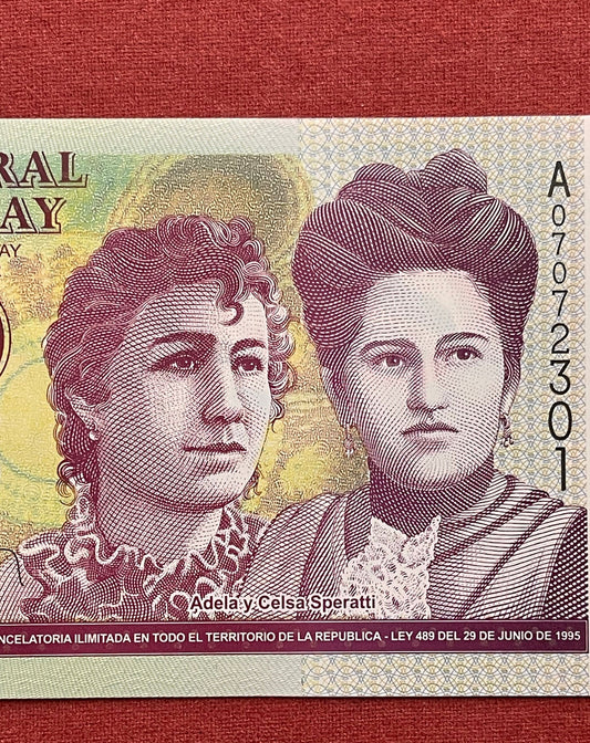 Educators Adela Speratti and Concepción Silva de Airaldi & Parade 2000 Guaranies Paraguay Authentic Banknote Money for Collage (Teachers)