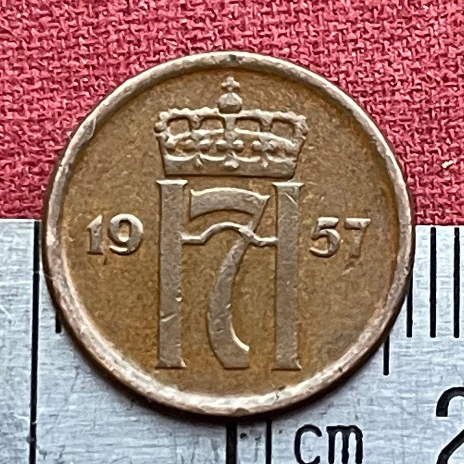 King Haakon 7 Monogram Norway 1 Ore Authentic Coin Charm for Jewelry and Craft Making (Haakon VII) (SMALL)