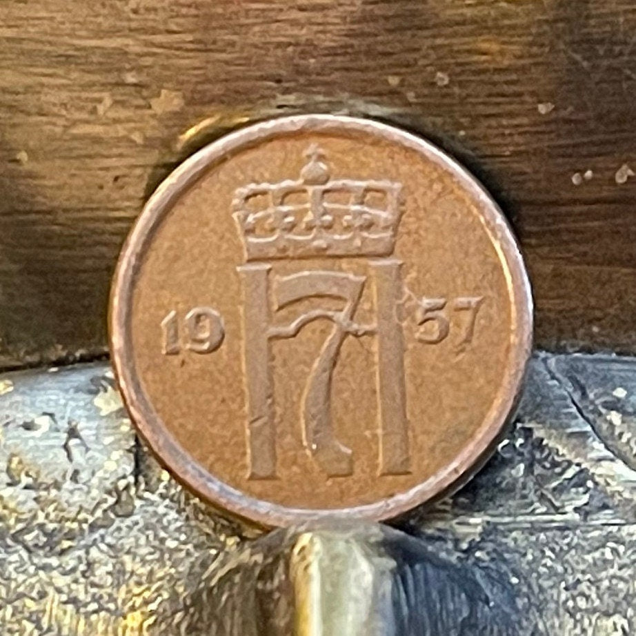 King Haakon 7 Monogram Norway 1 Ore Authentic Coin Charm for Jewelry and Craft Making (Haakon VII) (SMALL)