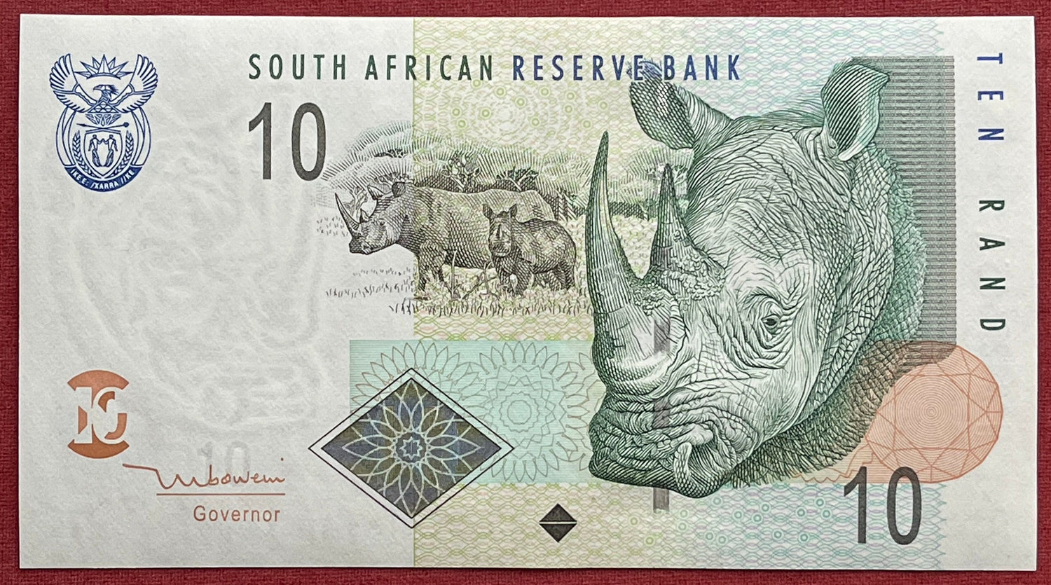 Southern White Rhino Family & Sheep Family 10 Rand South Africa Authentic Banknote Money for Jewelry and Collage