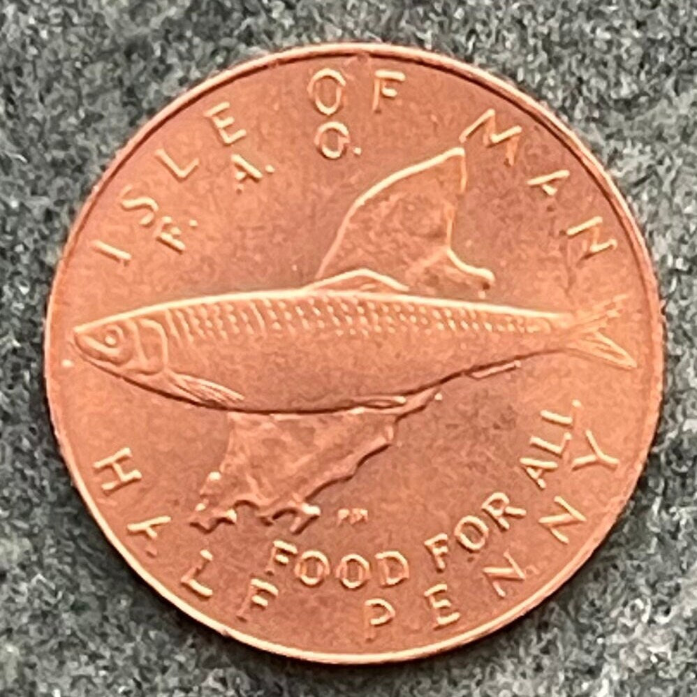 Atlantic Herring on Isle of Man Map Halfpenny Authentic Coin Money for Jewelry and Craft Making