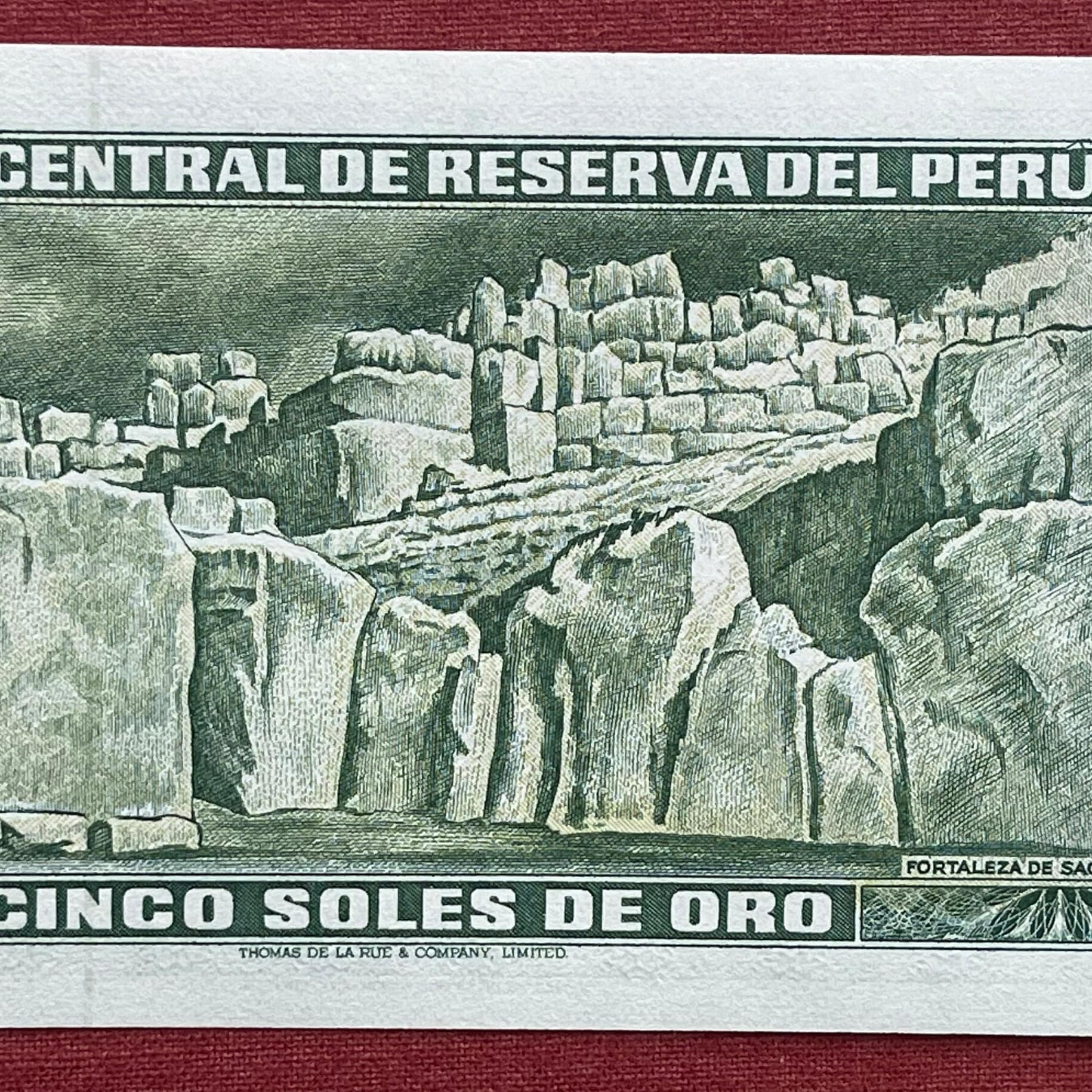 Inca Fortress Sacsayhuamán 5 Soles de Oro Peru Authentic Banknote Money for Jewelry and Craft Making (Cusco) (Pachacuti Inca Yupanqui)