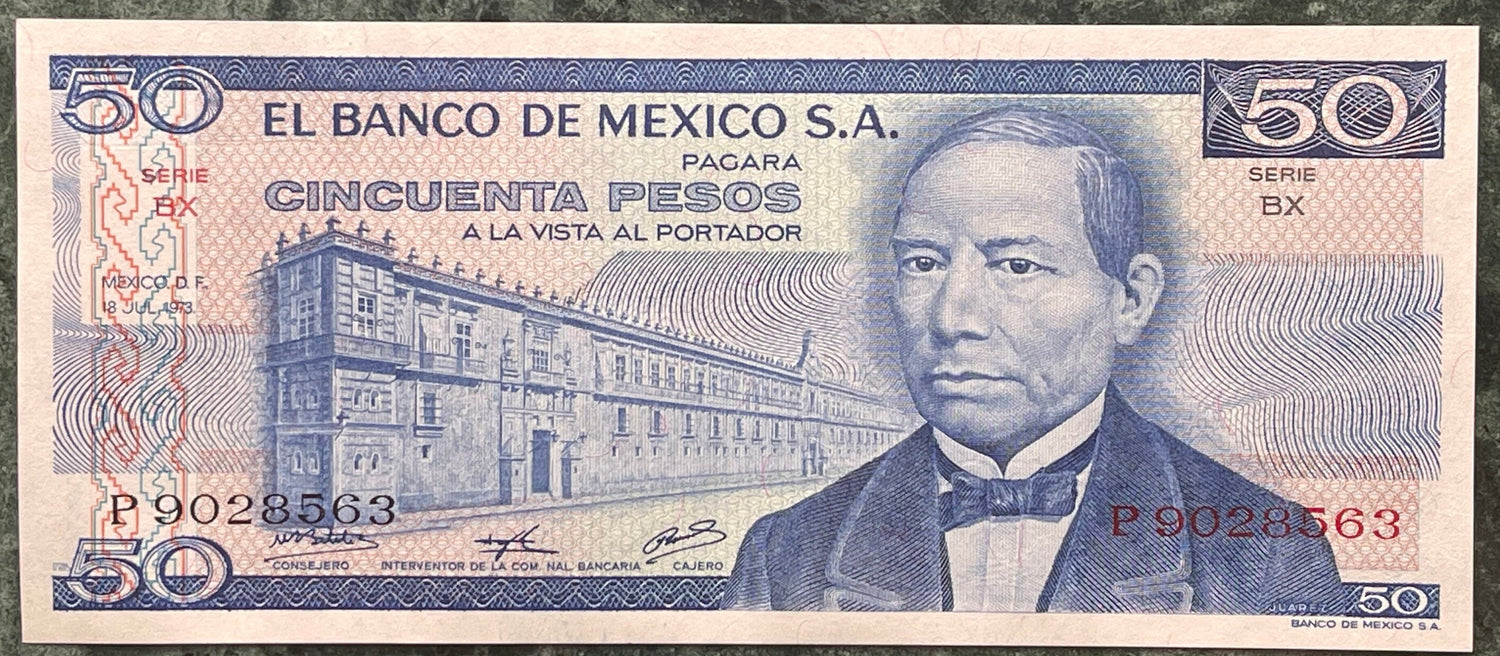 Zapotec Maize God of Abundant Sustenance Pitao Cozobi & Benito Juarez 50 Pesos Mexico Authentic Banknote Money for Collage (Oaxaca) (Palace)