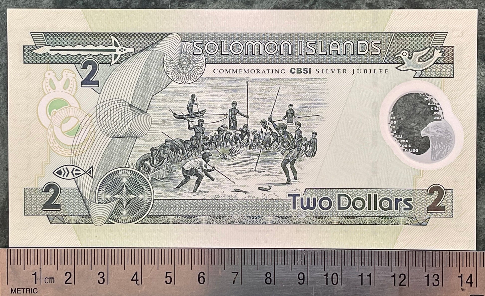 Maraufo Coming of Age Fishing Initiation 2 Dollars Solomon Islands Authentic Banknote Money for Jewelry and Collage (Tuna) (Bokolo) (Falcon)