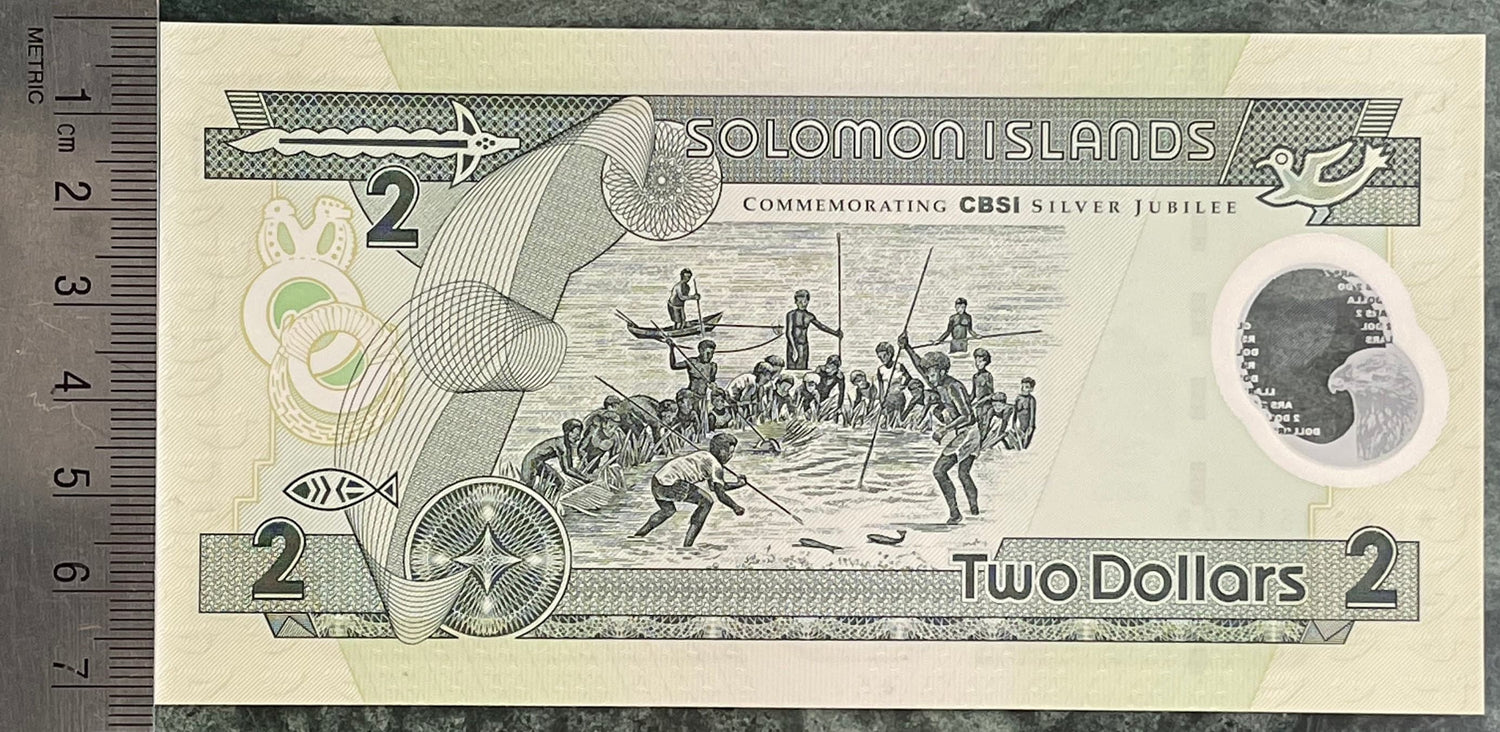 Maraufo Coming of Age Fishing Initiation 2 Dollars Solomon Islands Authentic Banknote Money for Jewelry and Collage (Tuna) (Bokolo) (Falcon)