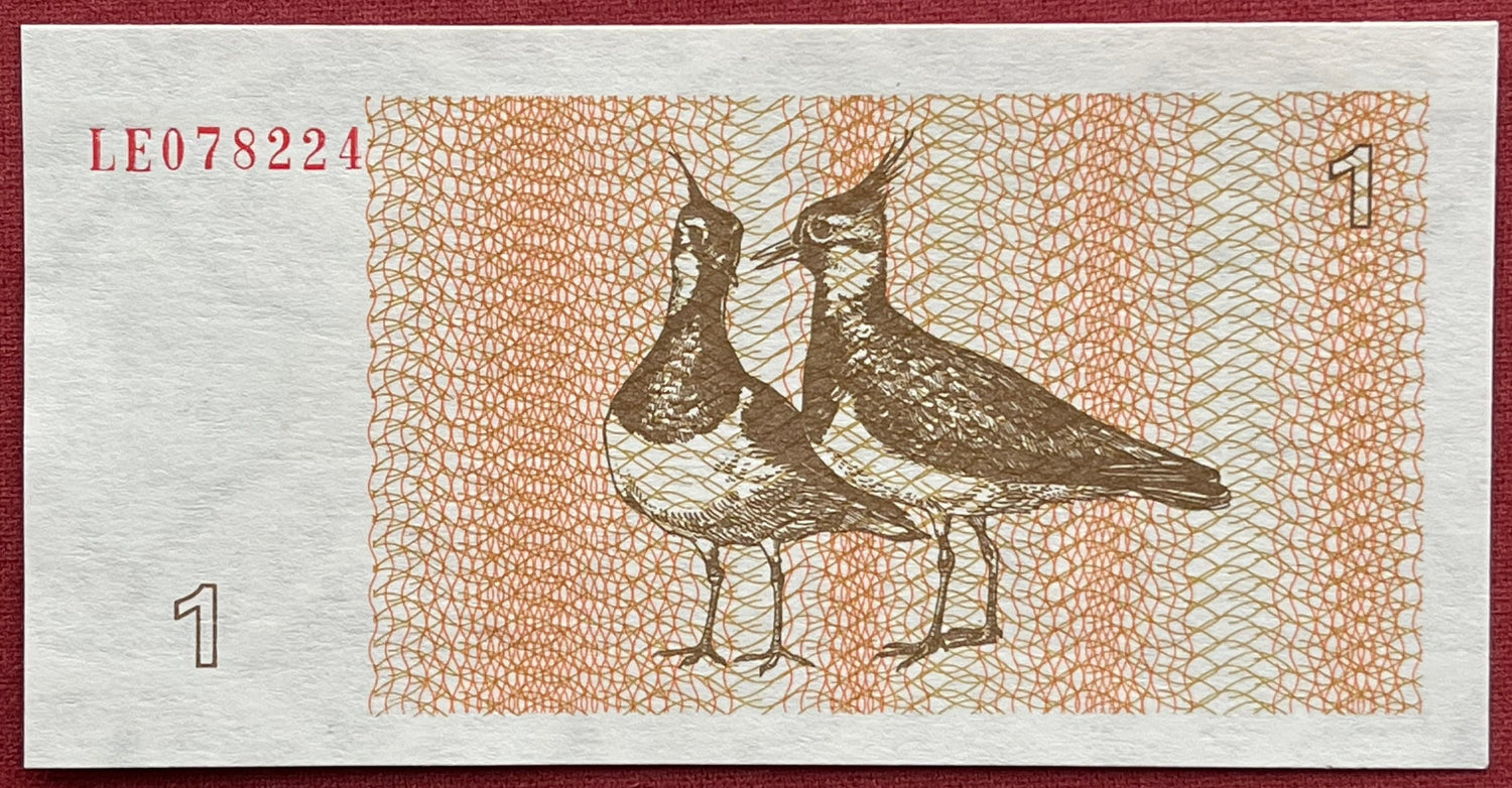 Northern Lapwings & Vytis Knight 1 Talonas Lithuania Authentic Banknote Money for Jewelry and Craft Making (Plover) (Peewit) (Love Birds)