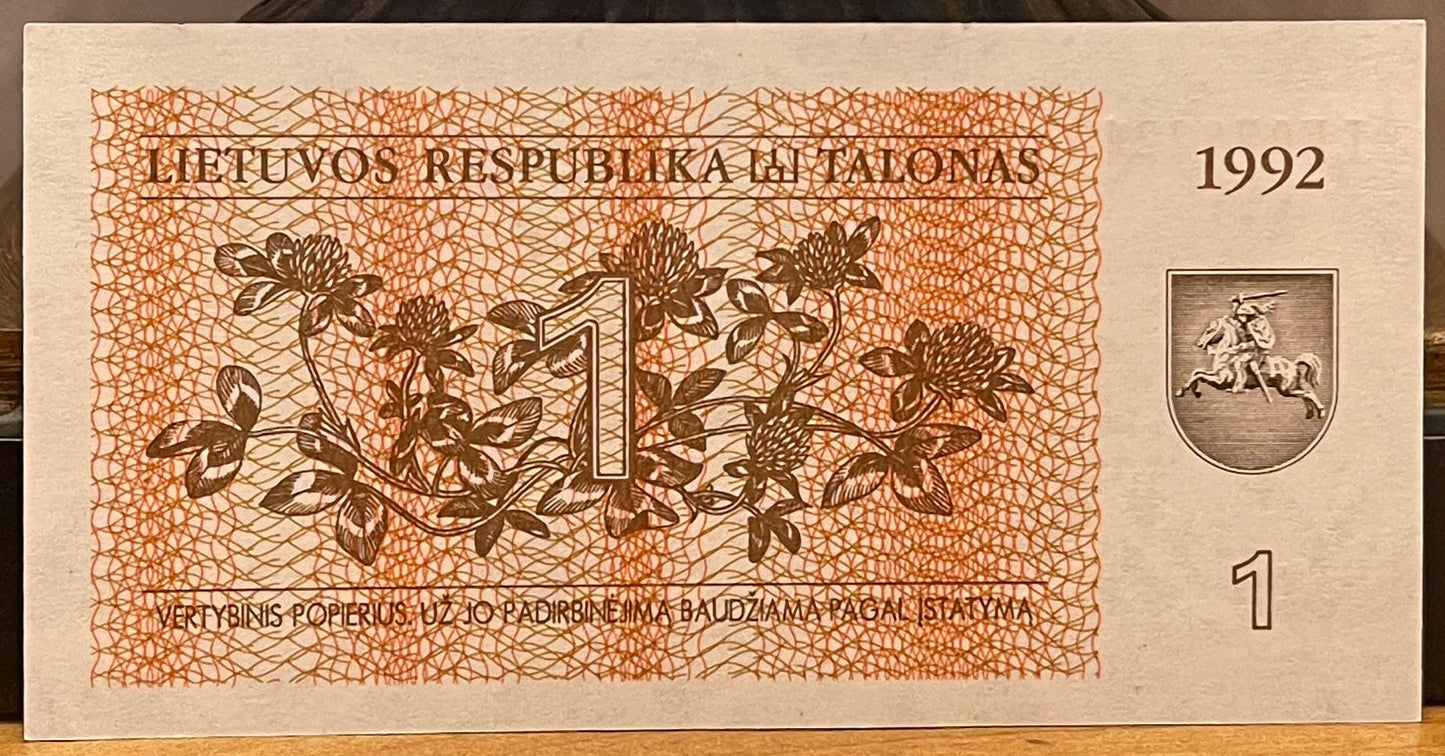 Northern Lapwings & Vytis Knight 1 Talonas Lithuania Authentic Banknote Money for Jewelry and Craft Making (Plover) (Peewit) (Love Birds)