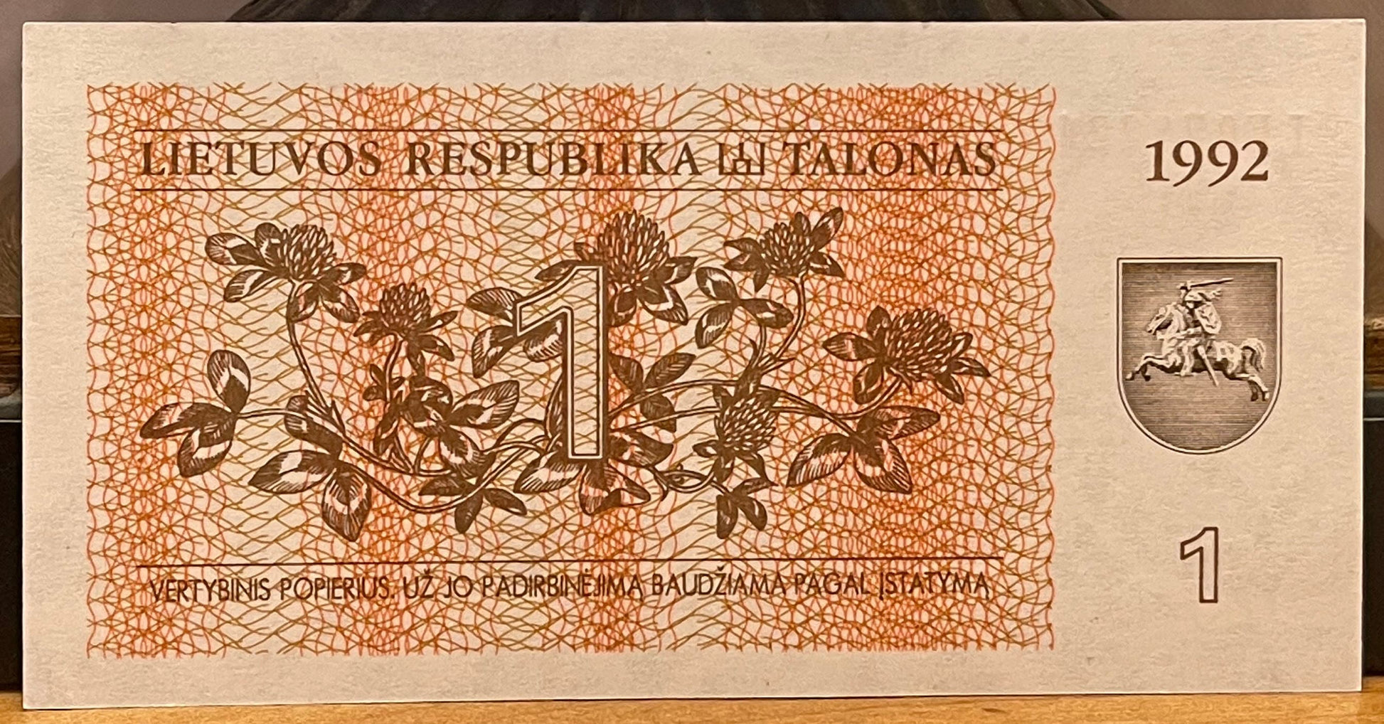 Northern Lapwings & Vytis Knight 1 Talonas Lithuania Authentic Banknote Money for Jewelry and Craft Making (Plover) (Peewit) (Love Birds)