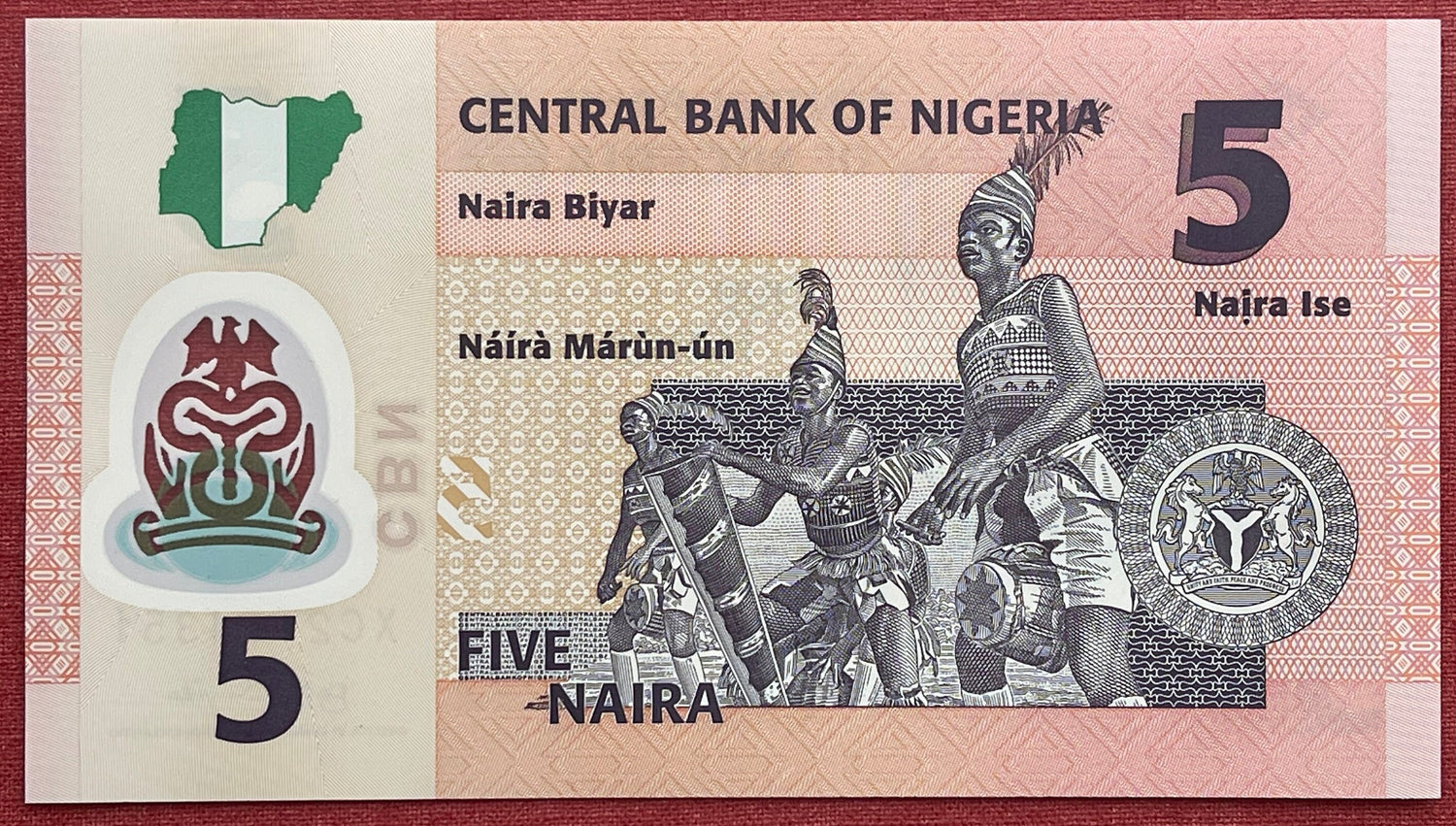 Mkpokiti Cultural Troupe & Alhaji Sir Abubakar Tafawa Balewa 5 Naira Nigeria Authentic Banknote Money for Collage (Polymer) (Drummers) Dance