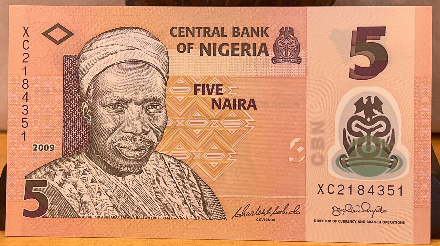 Mkpokiti Cultural Troupe & Alhaji Sir Abubakar Tafawa Balewa 5 Naira Nigeria Authentic Banknote Money for Collage (Polymer) (Drummers) Dance