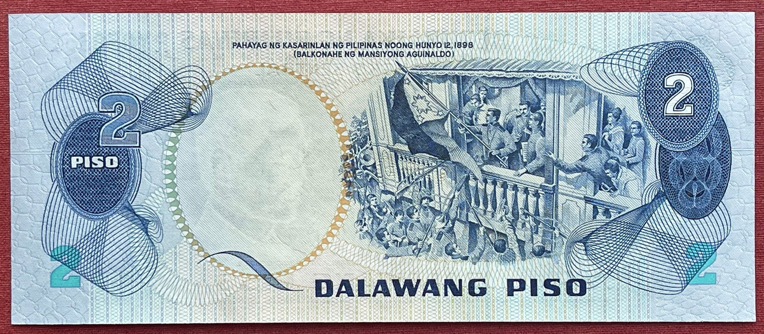 Philippines Declaration of Independence on Emilio Aguinaldo's Balcony & José Rizal 2 Piso Authentic Banknote Money for Collage (Bautista)