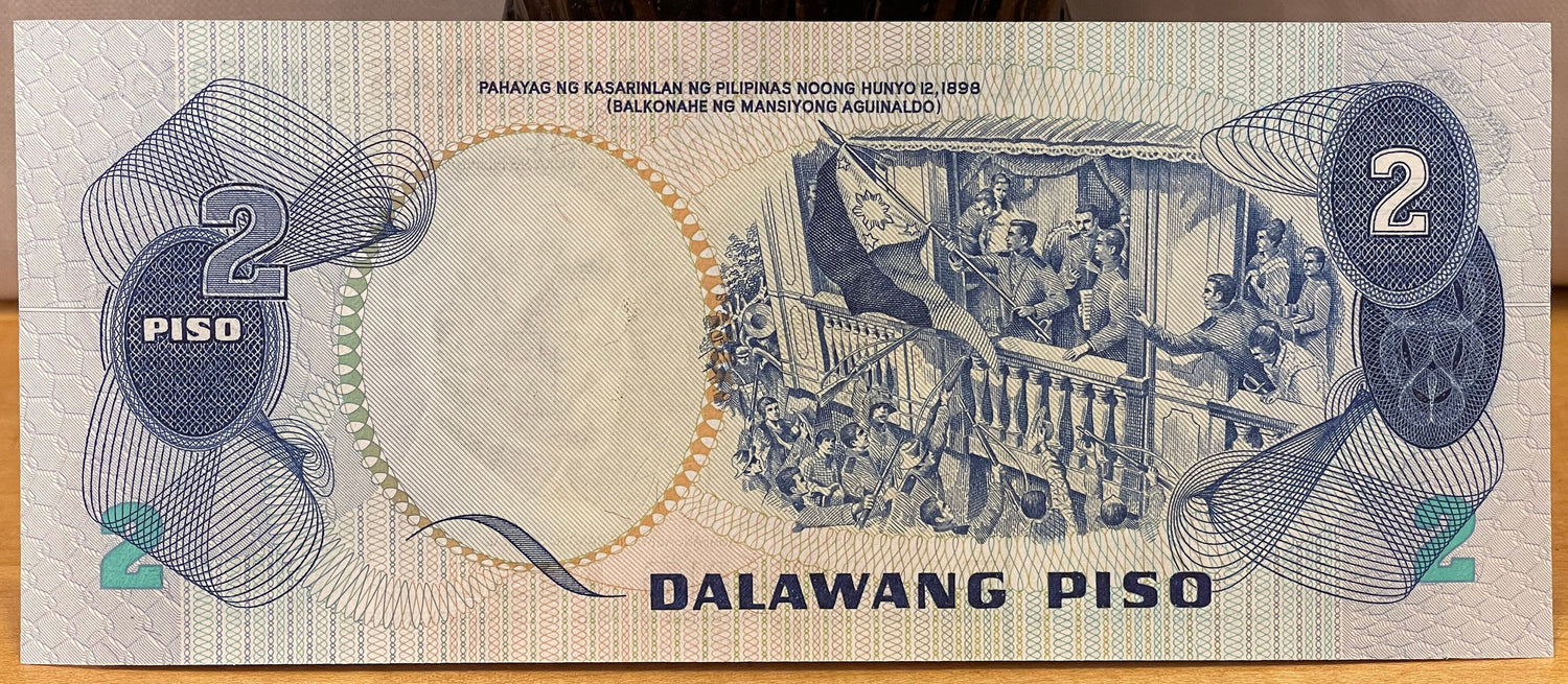 Philippines Declaration of Independence on Emilio Aguinaldo's Balcony & José Rizal 2 Piso Authentic Banknote Money for Collage (Bautista)