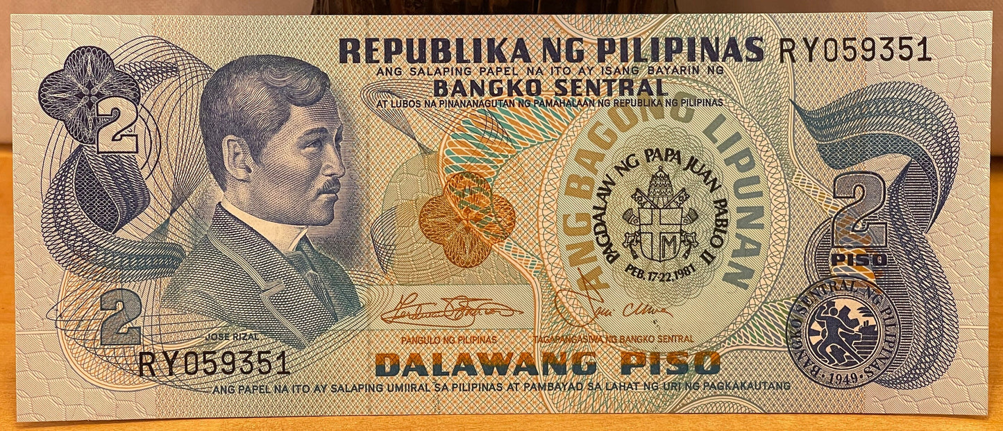 Philippines Declaration of Independence on Emilio Aguinaldo's Balcony & José Rizal 2 Piso Authentic Banknote Money for Collage (Bautista)