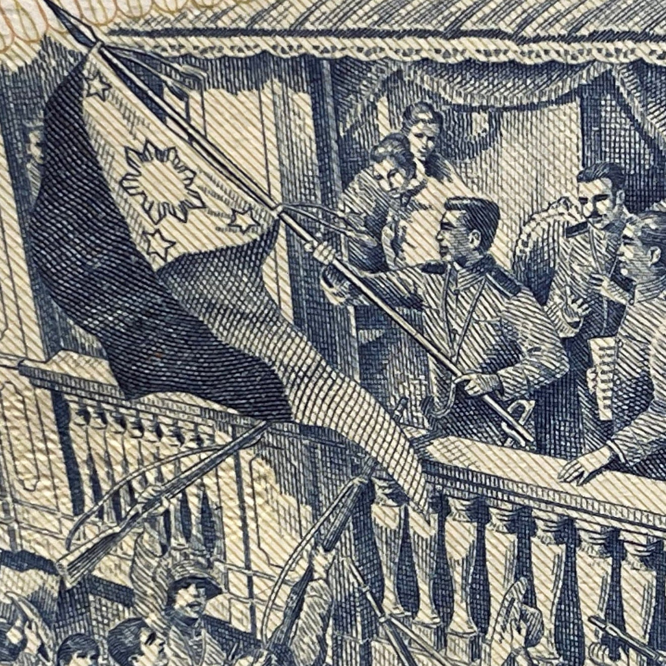 Philippines Declaration of Independence on Emilio Aguinaldo's Balcony & José Rizal 2 Piso Authentic Banknote Money for Collage (Bautista)