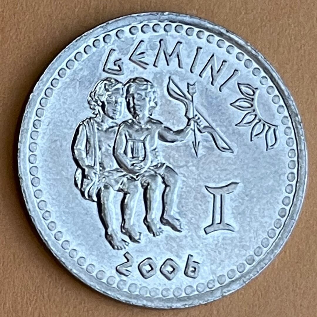 Gemini the Twins 10 Shillings Somaliland Authentic Coin Money for Jewelry and Crafts (Zodiac Series) (Astrology) (Castor) (Pollux) Dioscuri