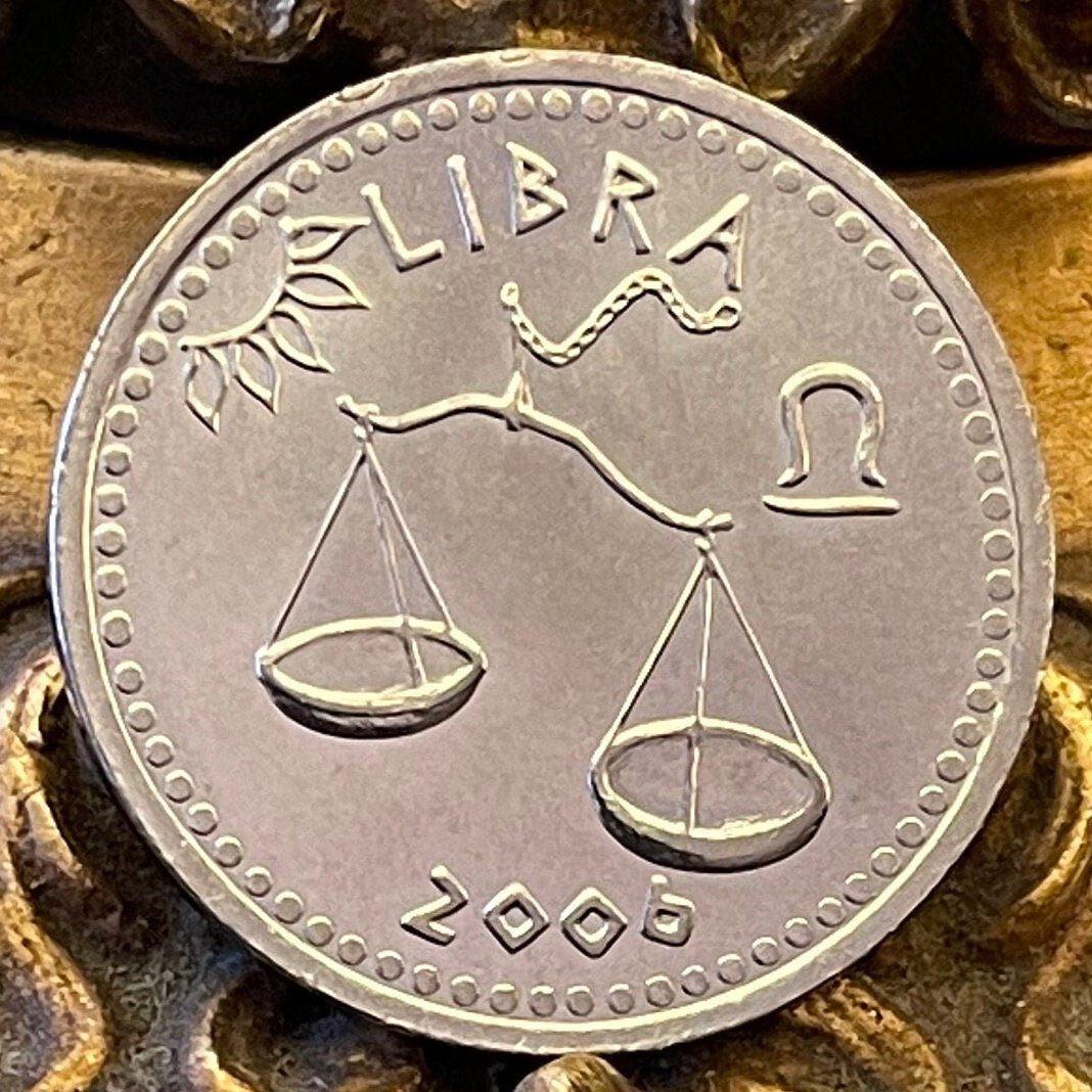 Libra 10 Shillings Somaliland Authentic Coin Money for Jewelry and Craft Making (Zodiac Series) Scales (Astrology) Themis (Justice) Balance
